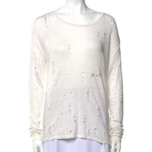 IRO women’s white Marvina Long Sleeve linen knit distressed top, size small